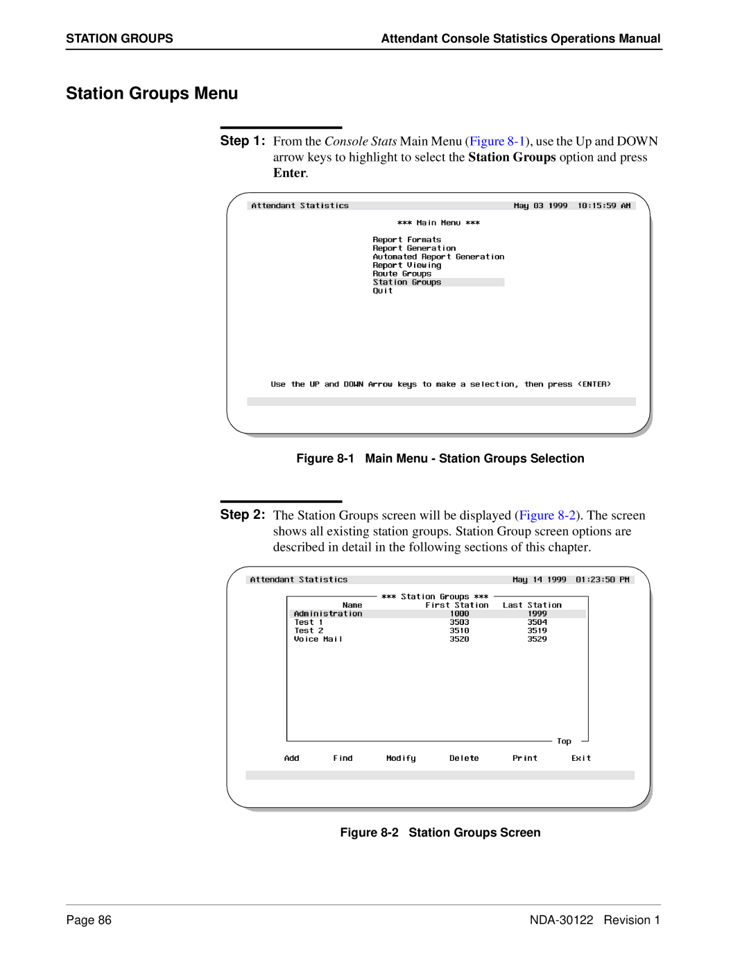 NEC NDA-30122 manual Station Groups Menu, Main Menu Station Groups Selection 