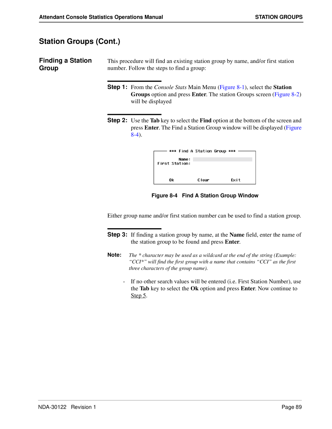 NEC NDA-30122 manual Finding a Station Group, Find a Station Group Window 