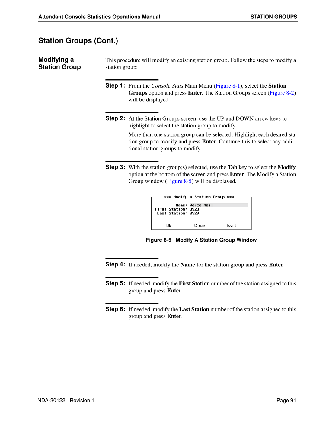 NEC NDA-30122 manual Modifying a Station Group, Modify a Station Group Window 