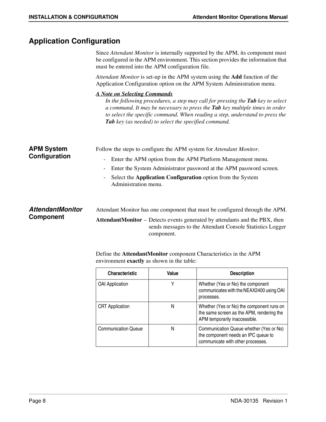 NEC NDA-30135 manual Application Configuration, APM System Configuration, Component 