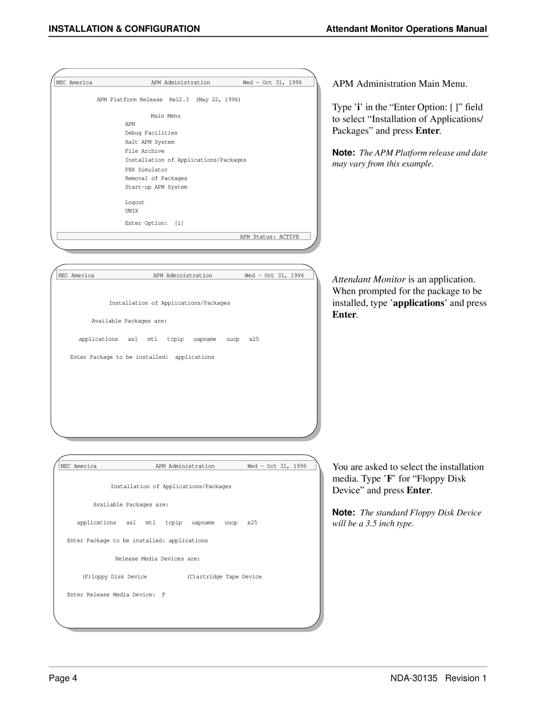 NEC NDA-30135 manual Apm 