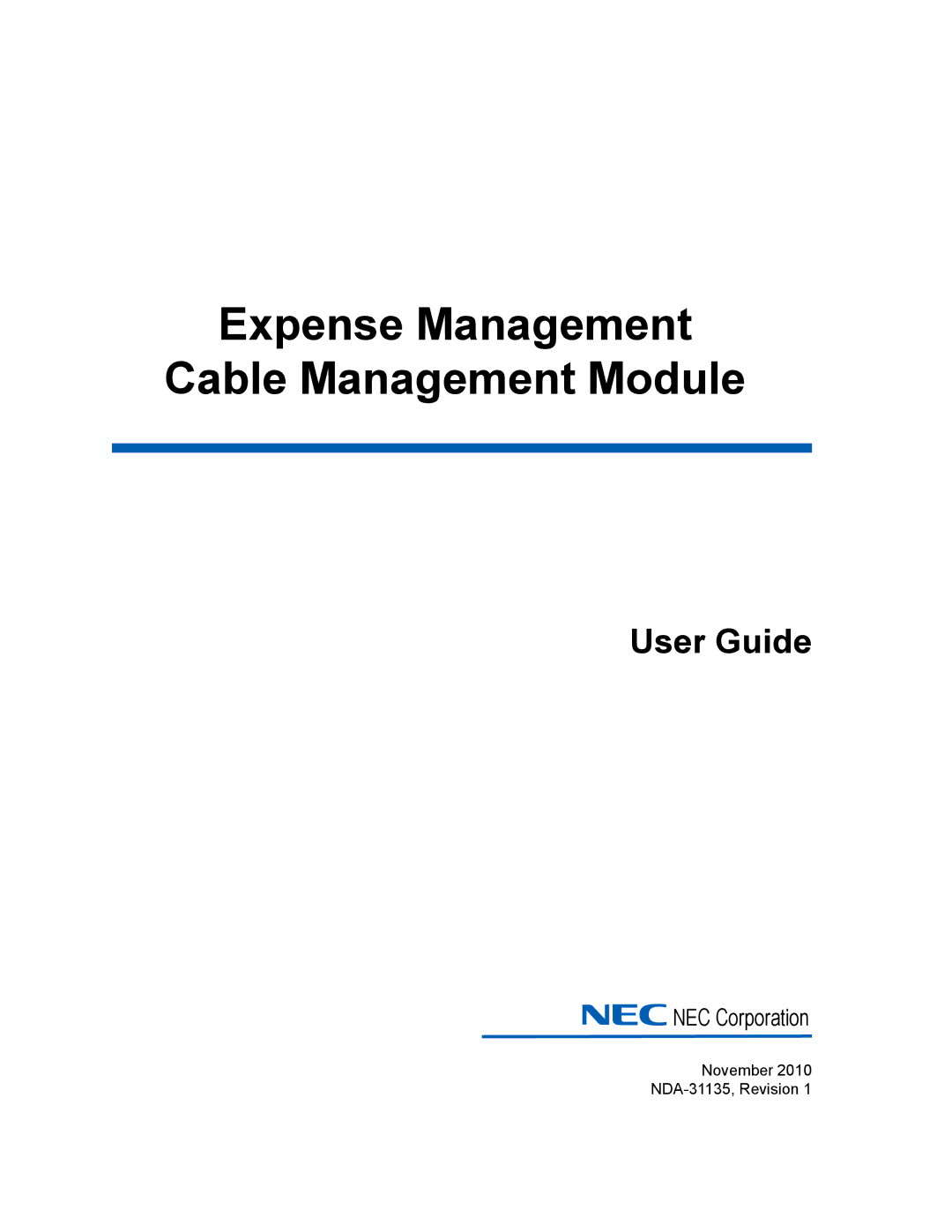 NEC NDA-31135 manual Expense Management Cable Management Module 