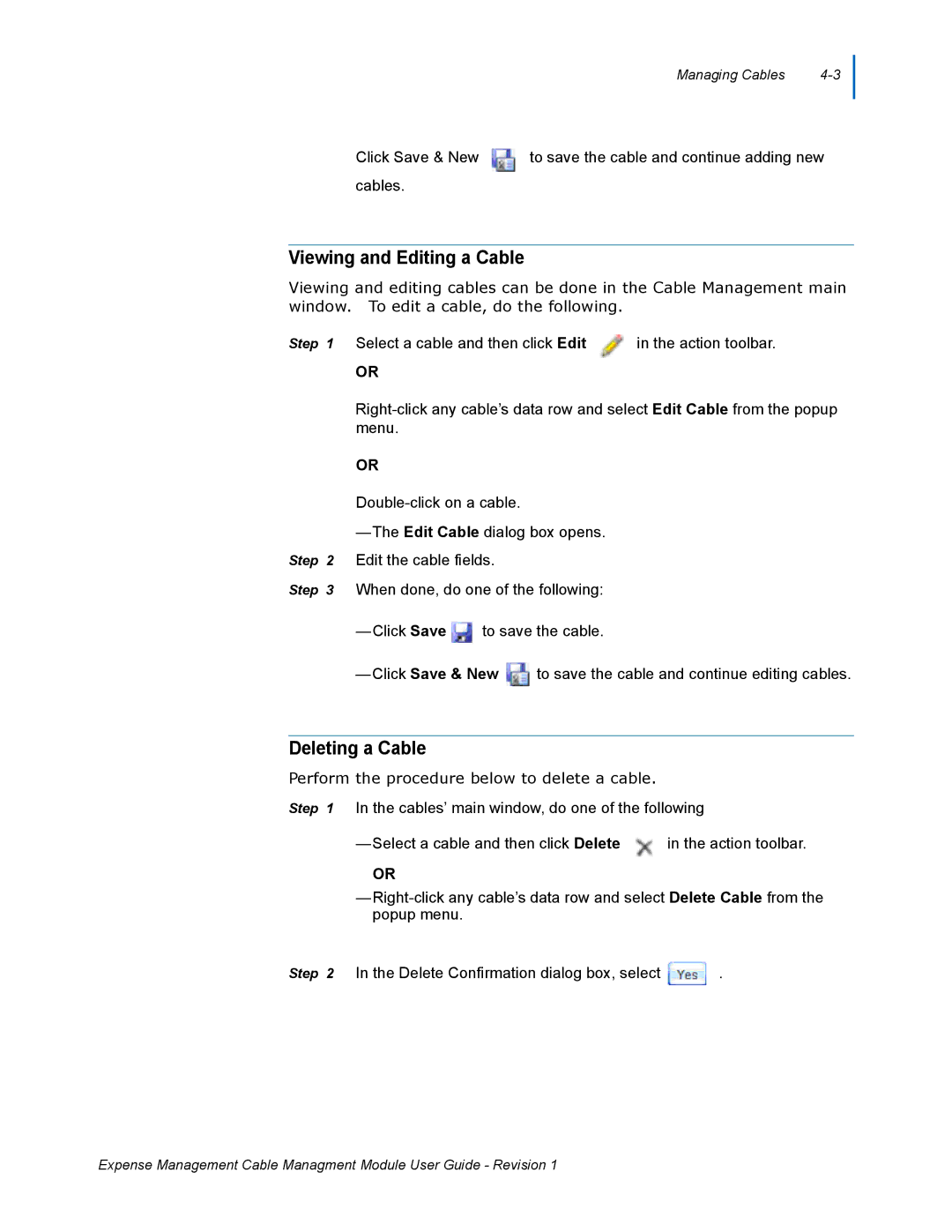 NEC NDA-31135 manual Viewing and Editing a Cable, Deleting a Cable, Perform the procedure below to delete a cable 