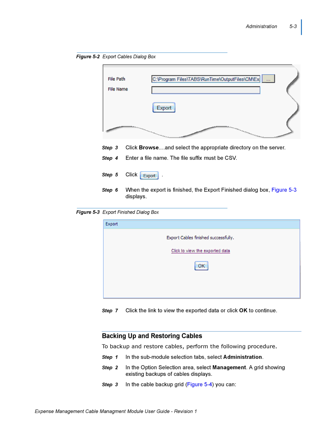 NEC NDA-31135 manual Backing Up and Restoring Cables, 2Export Cables Dialog Box 