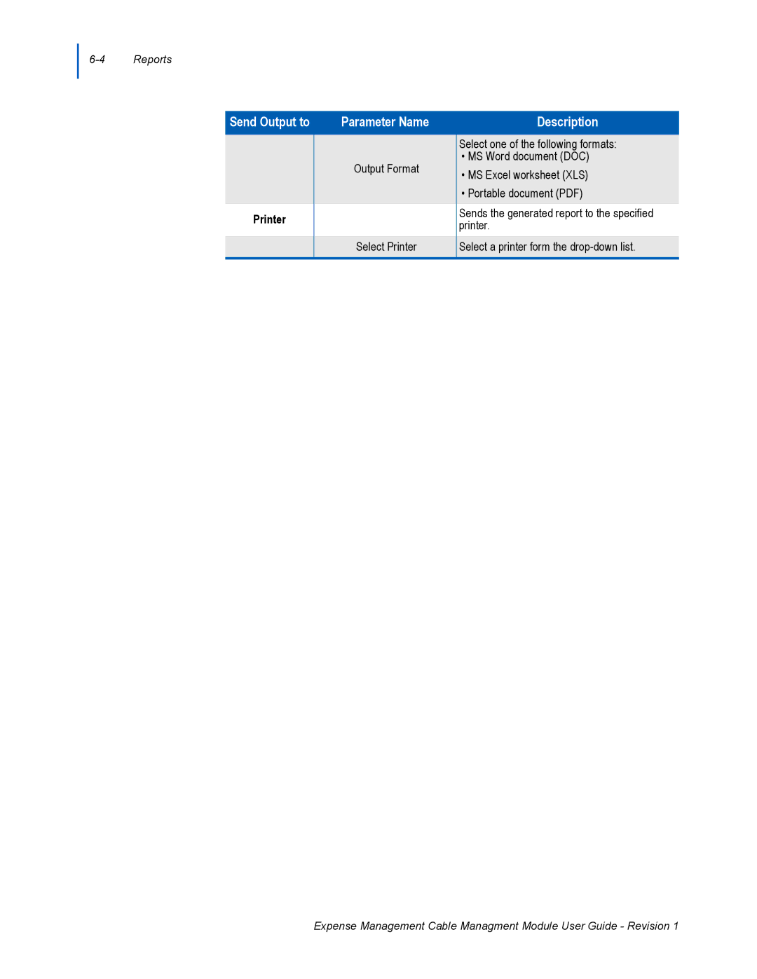 NEC NDA-31135 manual Send Output to Parameter Name Description, Printer 