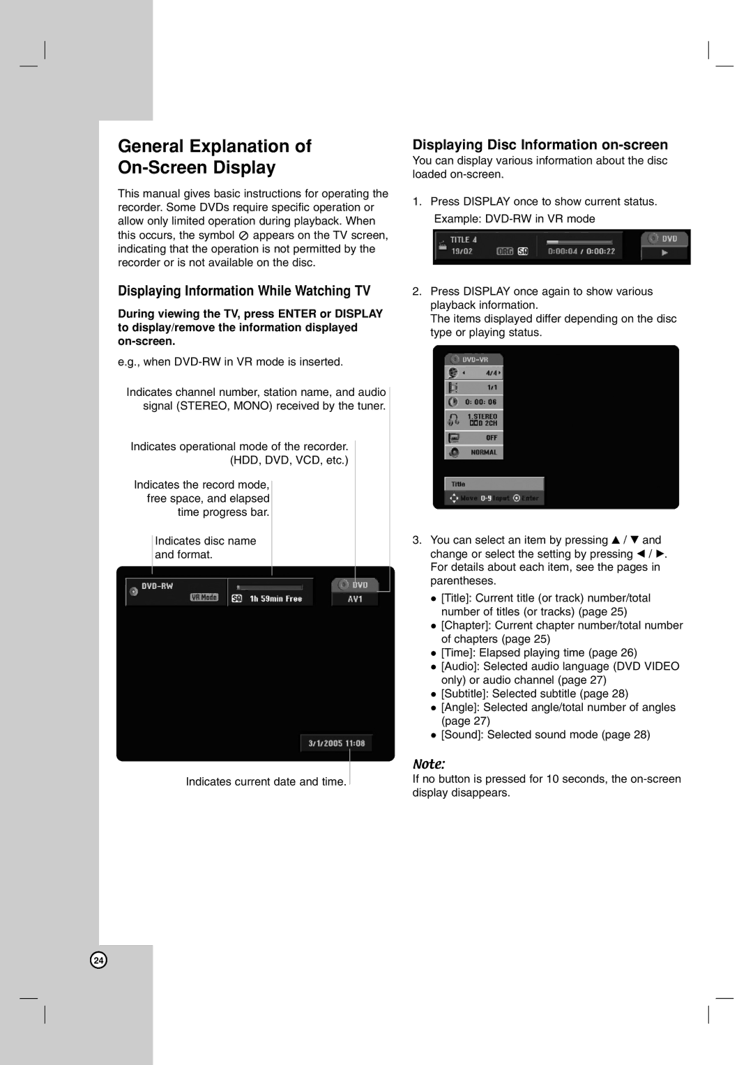 NEC NDH-160 owner manual General Explanation On-Screen Display, Displaying Information While Watching TV 