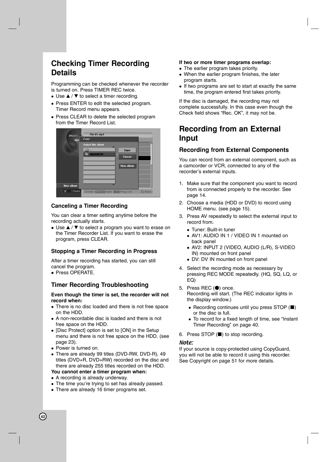 NEC NDH-160 Checking Timer Recording Details, Recording from an External Input, Timer Recording Troubleshooting 