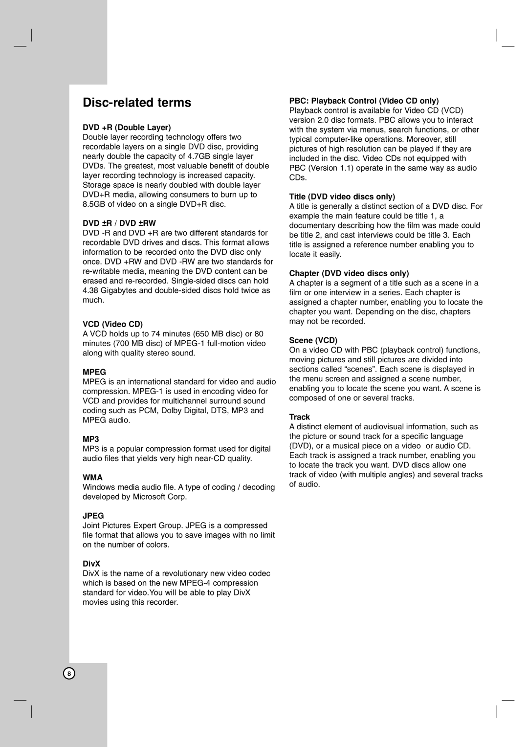 NEC NDH-160 owner manual Disc-related terms 