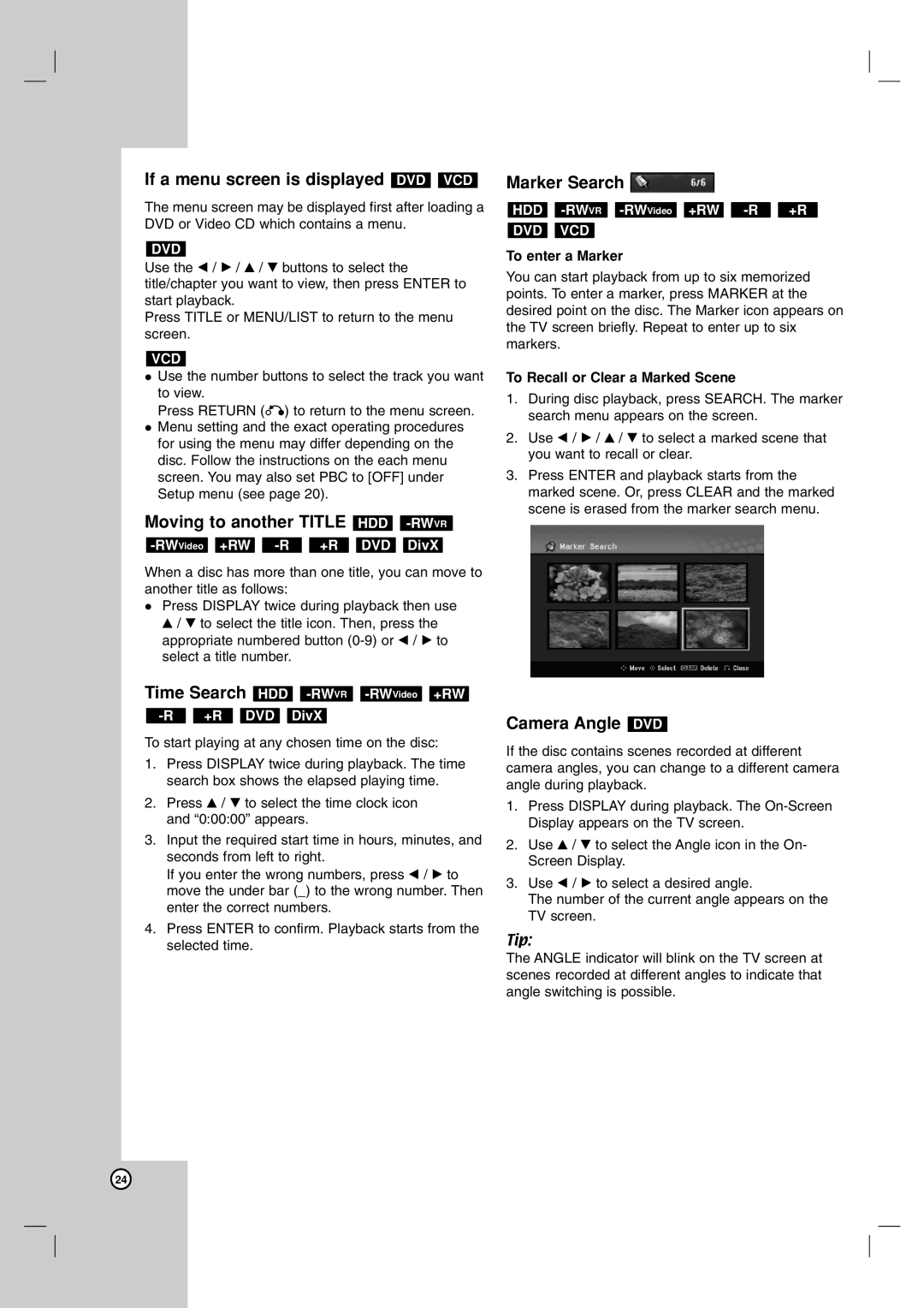 NEC NDH-81 NDH-161 owner manual If a menu screen is displayed DVD VCD, Moving to another Title HDD -RWVR, Marker Search 