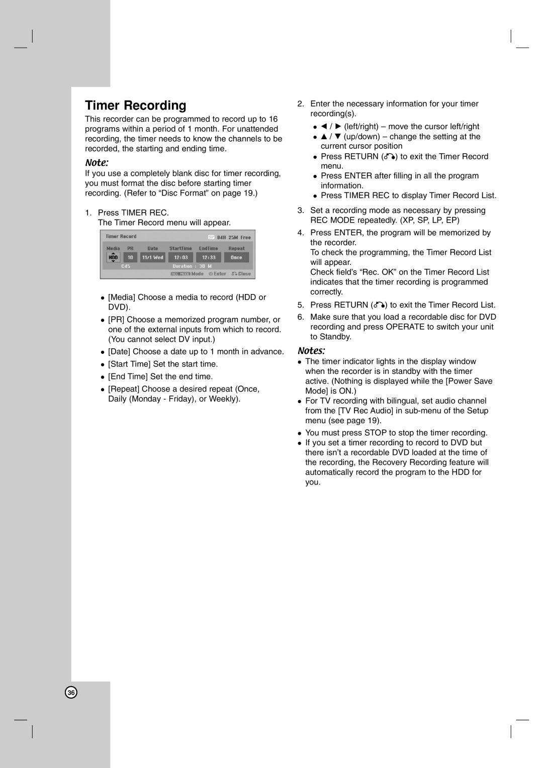 NEC NDH-81 NDH-161 owner manual Timer Recording 