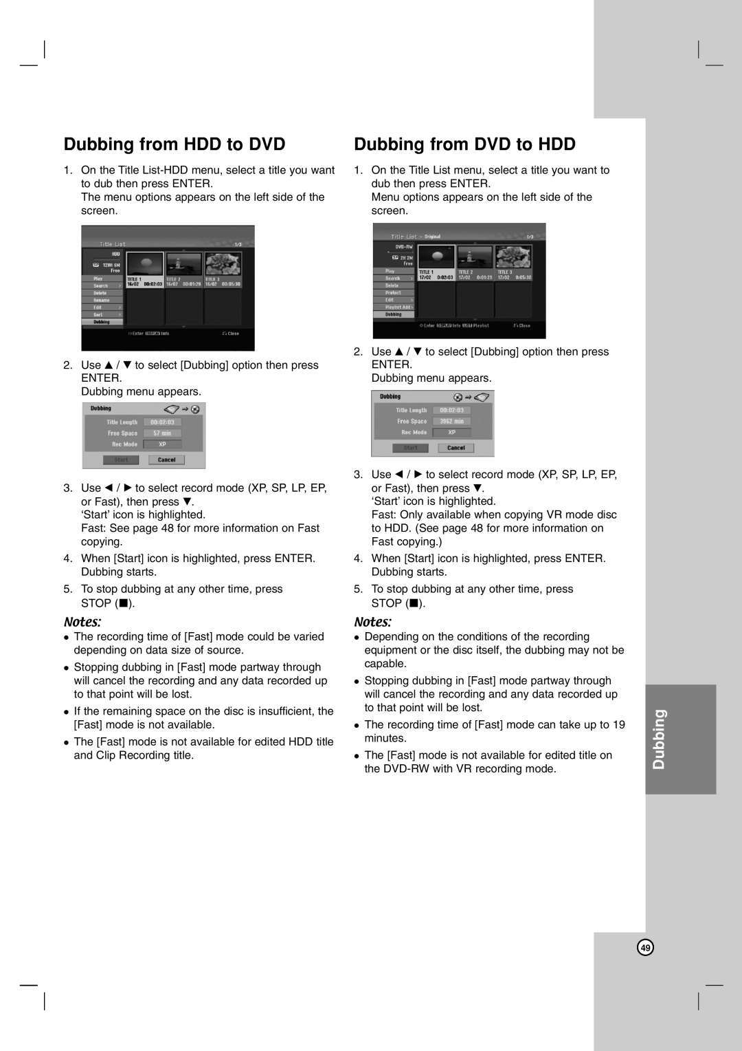 NEC NDH-81 owner manual Dubbing from HDD to DVD, Dubbing from DVD to HDD 