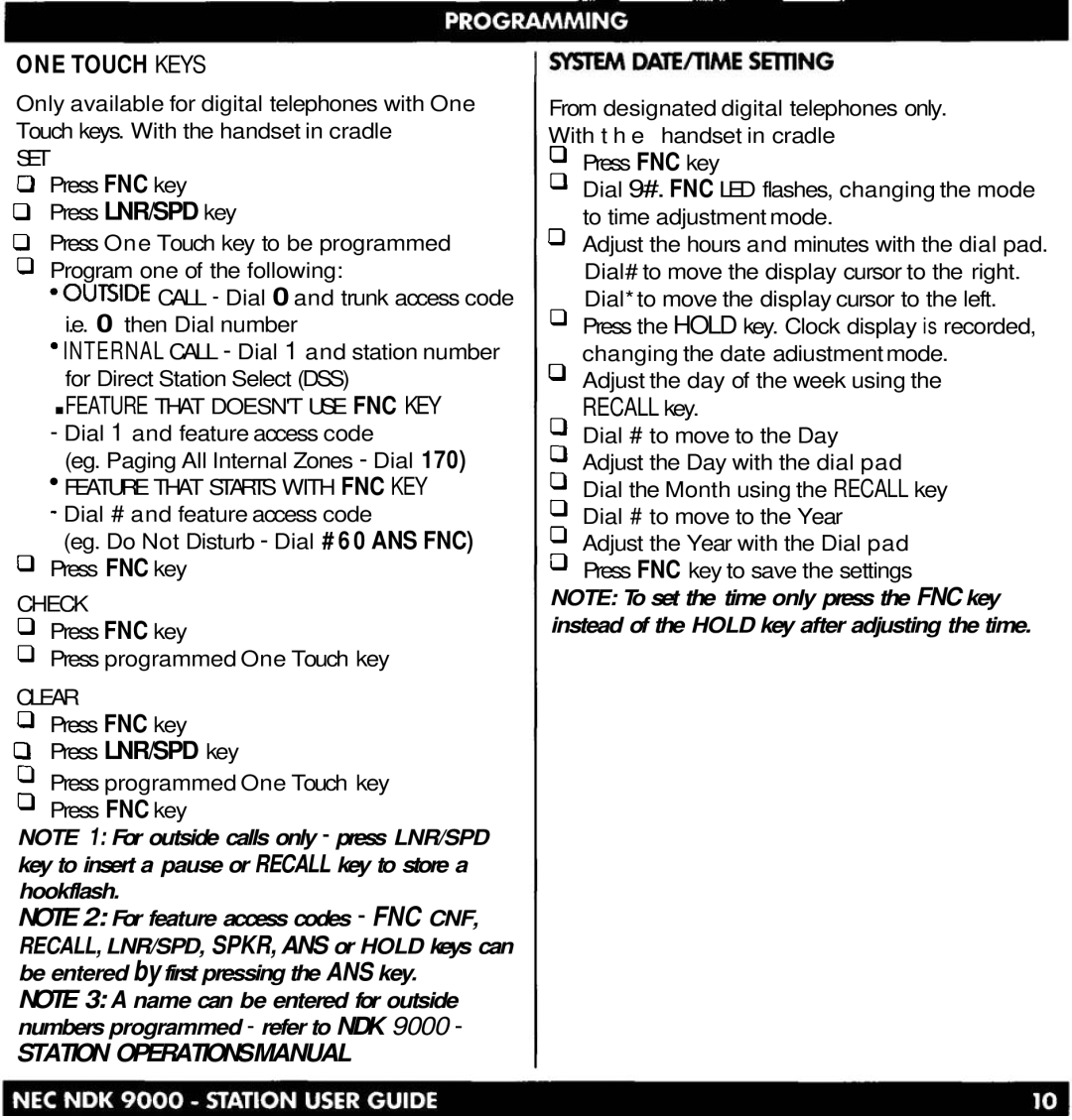 NEC NDK 900 ONE Touch Keys, Station Operationsmanual 