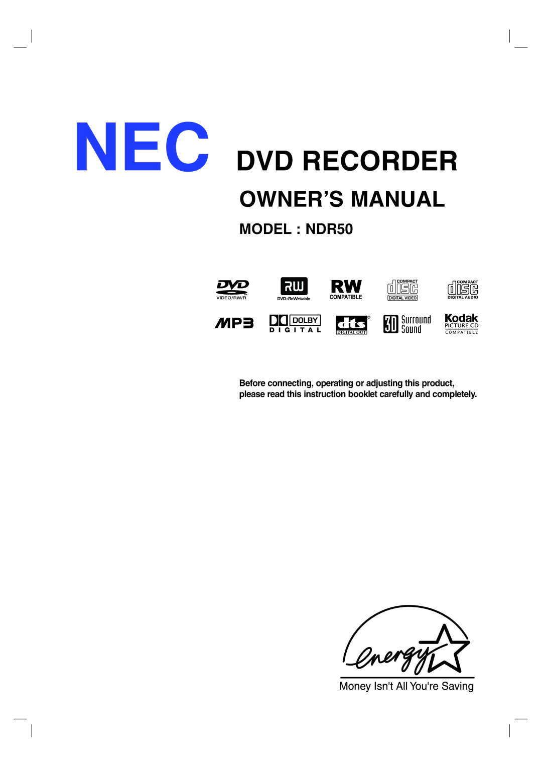 NEC NDR50 owner manual NEC DVD Recorder 