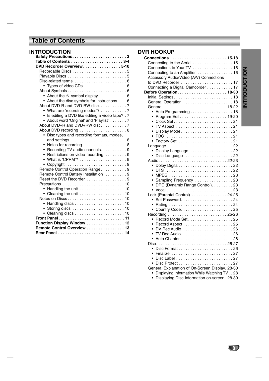 NEC NDR50 owner manual Table of Contents 