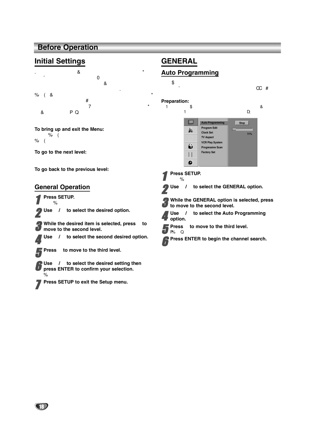 NEC NDRV-60 owner manual Before Operation Initial Settings, General Operation, Auto Programming 