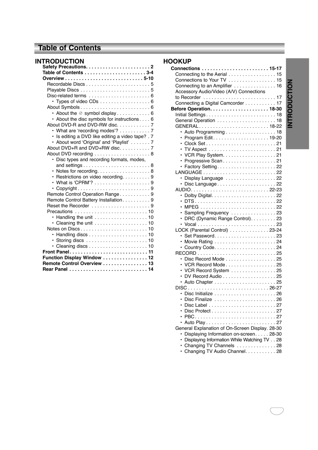 NEC NDRV-60 owner manual Table of Contents 