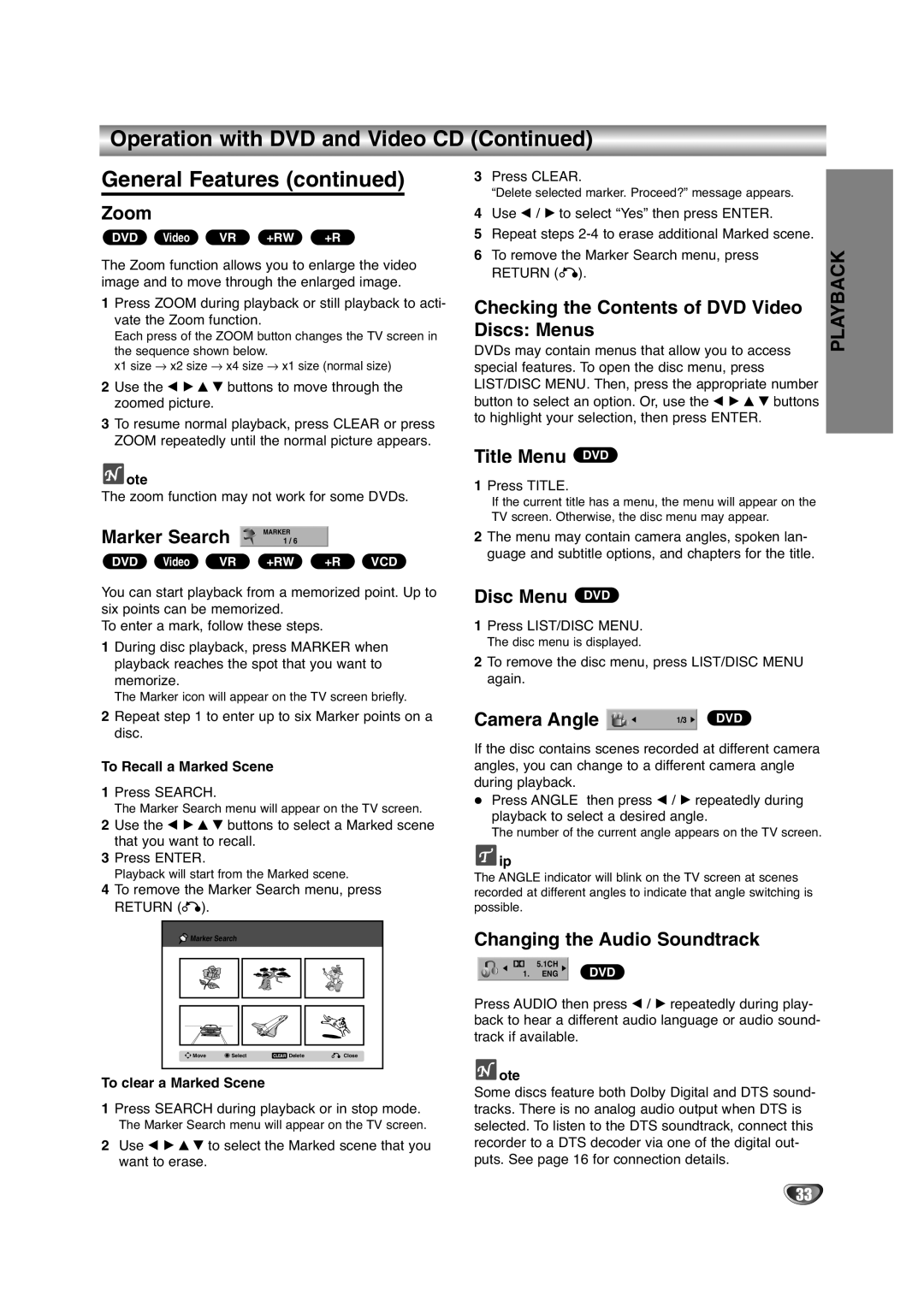 NEC NDRV-60 owner manual Zoom, Checking the Contents of DVD Video Discs Menus, Title Menu DVD, Disc Menu DVD, Camera Angle 