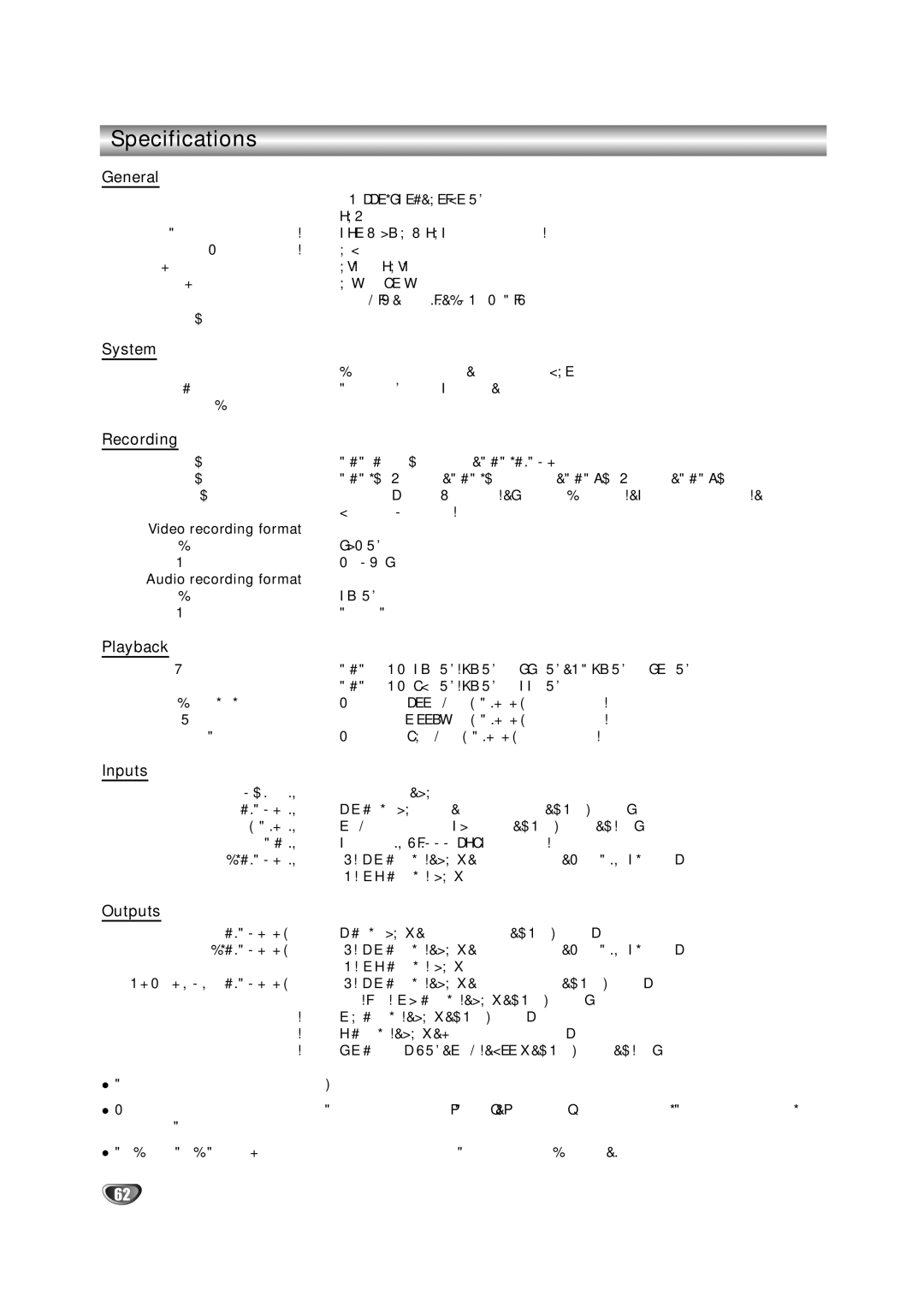 NEC NDRV-60 owner manual Specifications 