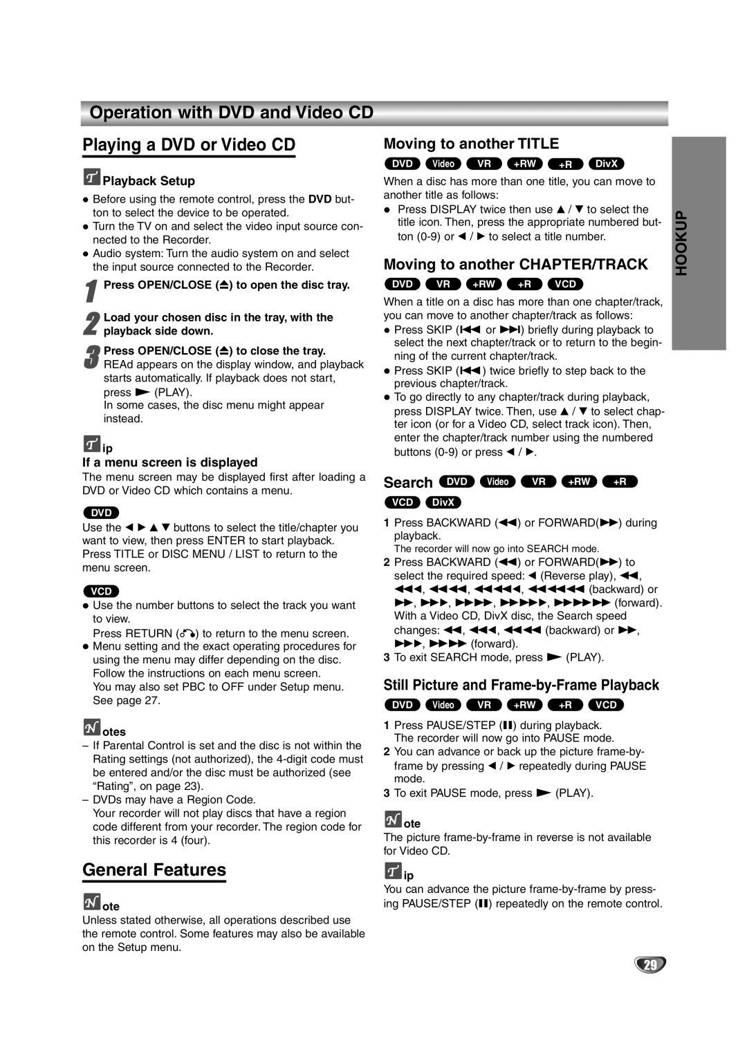 NEC NDRV-62 Operation with DVD and Video CD Playing a DVD or Video CD, General Features, Moving to another Title 