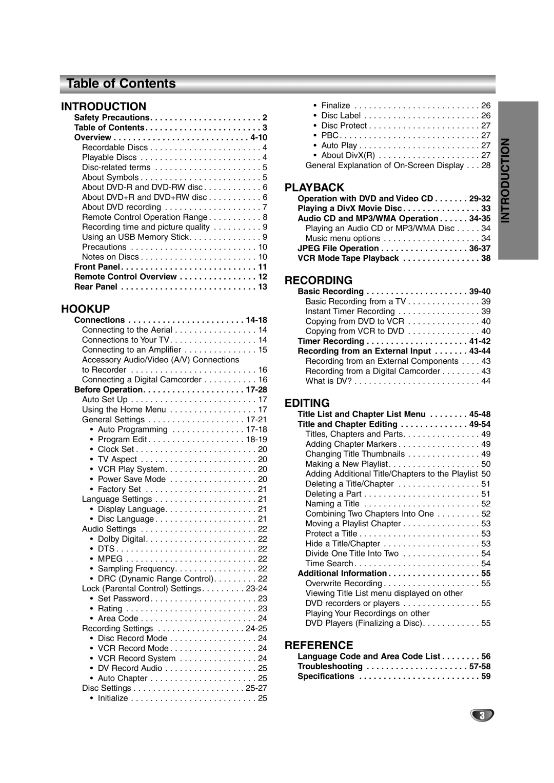 NEC NDRV-62 owner manual Table of Contents 