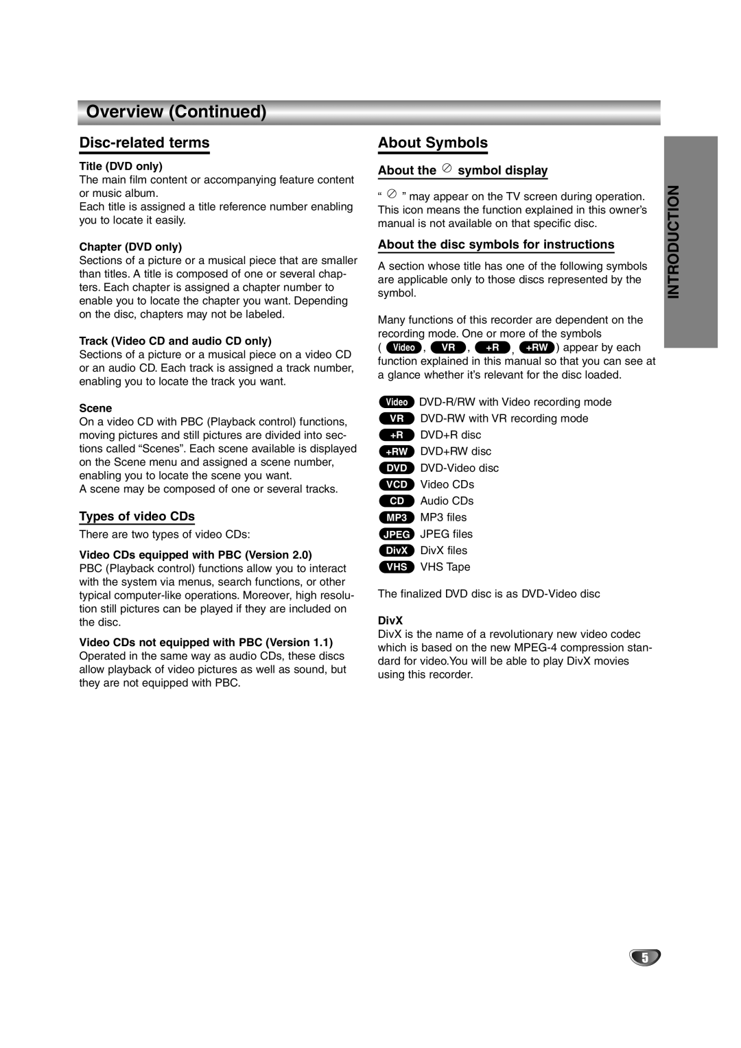 NEC NDRV-62 owner manual Disc-related terms, About Symbols, Types of video CDs 