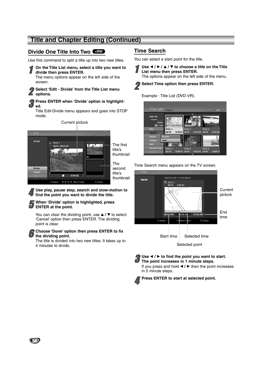 NEC NDRV-62 owner manual Divide One Title Into Two +RW 