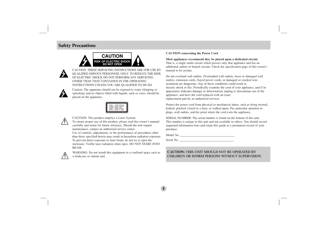 NEC NDV-27 owner manual Safety Precautions 