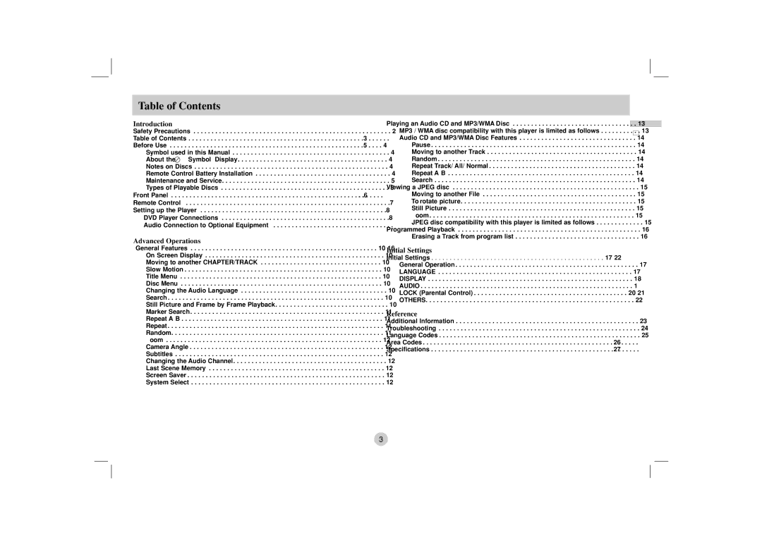 NEC NDV-27 owner manual Table of Contents 