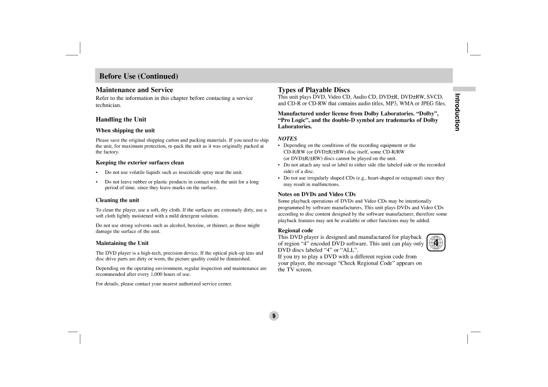 NEC NDV-27 owner manual Maintenance and Service, Types of Playable Discs 