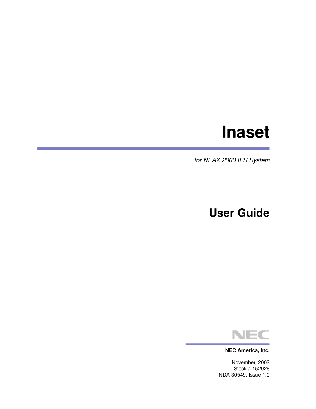 NEC NEAX 2000 IPS manual Inaset 