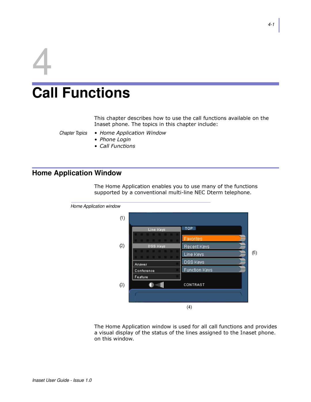 NEC NEAX 2000 IPS manual Call Functions, Home Application Window 