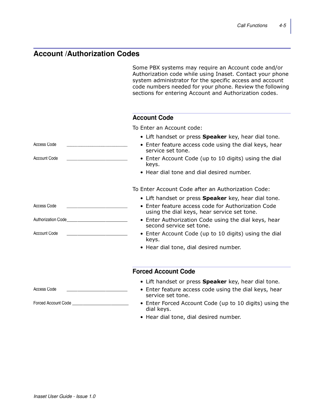 NEC NEAX 2000 IPS manual Account /Authorization Codes, Forced Account Code 