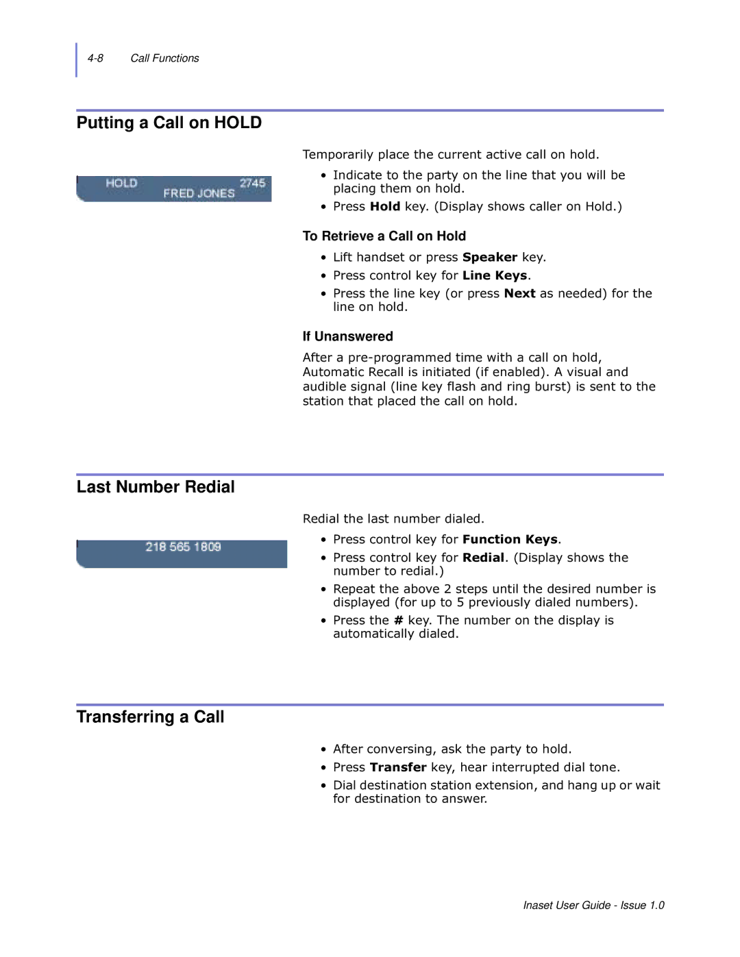 NEC NEAX 2000 IPS manual Putting a Call on Hold, Last Number Redial, Transferring a Call, To Retrieve a Call on Hold 