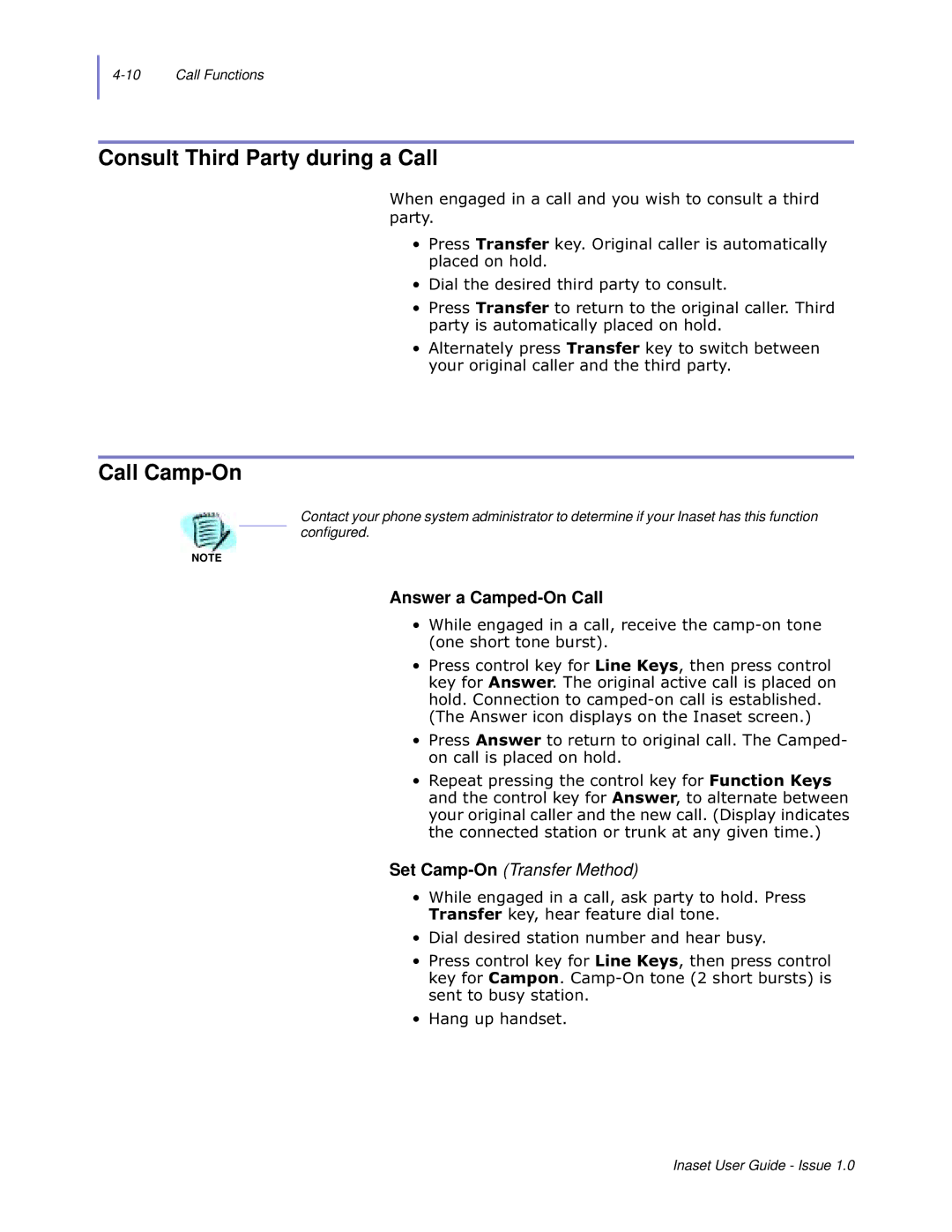 NEC NEAX 2000 IPS manual Consult Third Party during a Call, Call Camp-On, Answer a Camped-On Call 