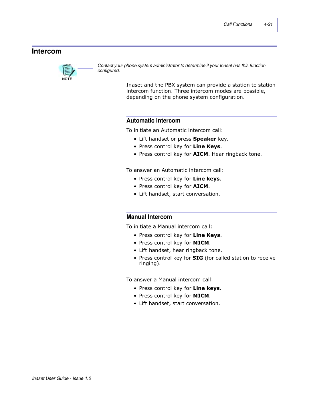 NEC NEAX 2000 IPS manual Automatic Intercom, Manual Intercom 