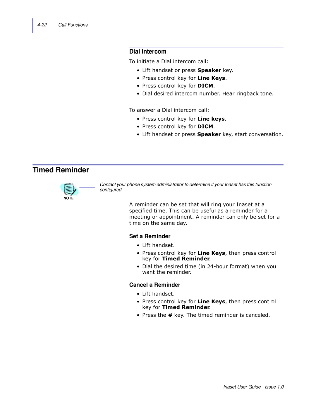 NEC NEAX 2000 IPS manual Timed Reminder, Dial Intercom, Set a Reminder, Cancel a Reminder 