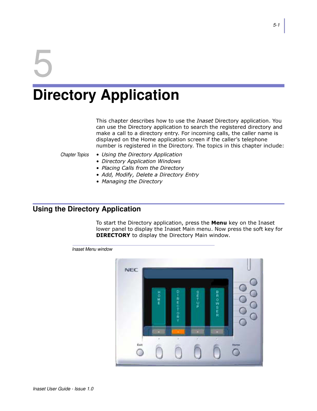 NEC NEAX 2000 IPS manual Using the Directory Application 