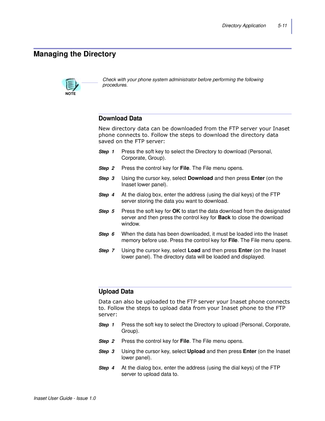 NEC NEAX 2000 IPS manual Managing the Directory, Download Data, Upload Data, Vhuyhu 