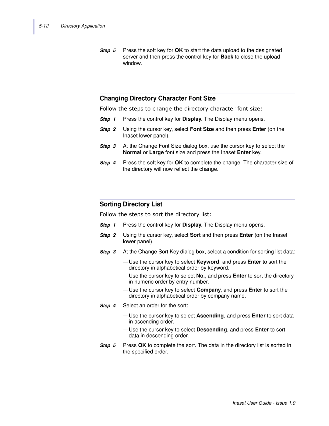 NEC NEAX 2000 IPS Changing Directory Character Font Size, Sorting Directory List, Roorzwkhvwhsvwrvruwwkhgluhfwru\Olvw 