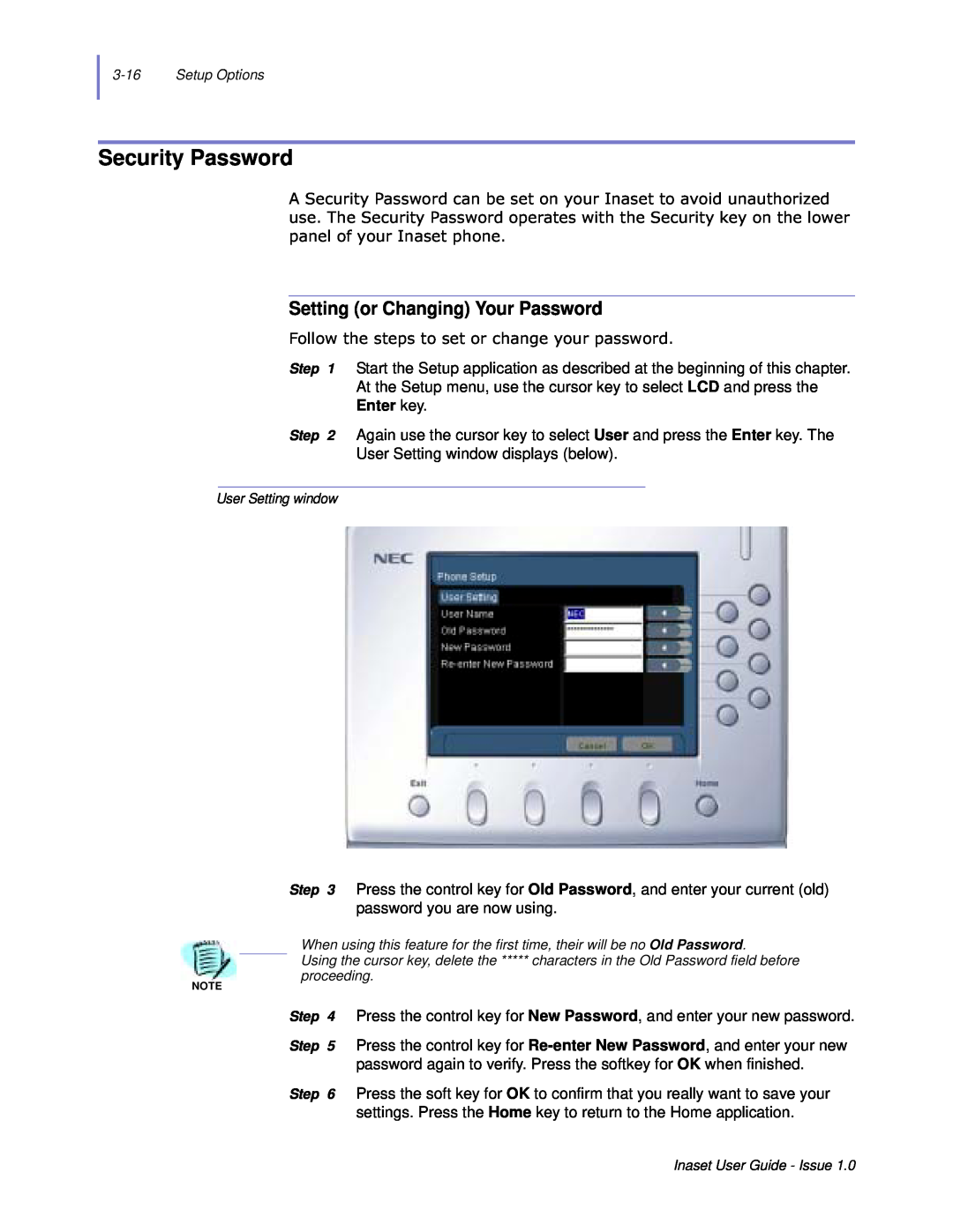 NEC NEAX 2000 IPS manual Security Password, Setting or Changing Your Password, Enter key 