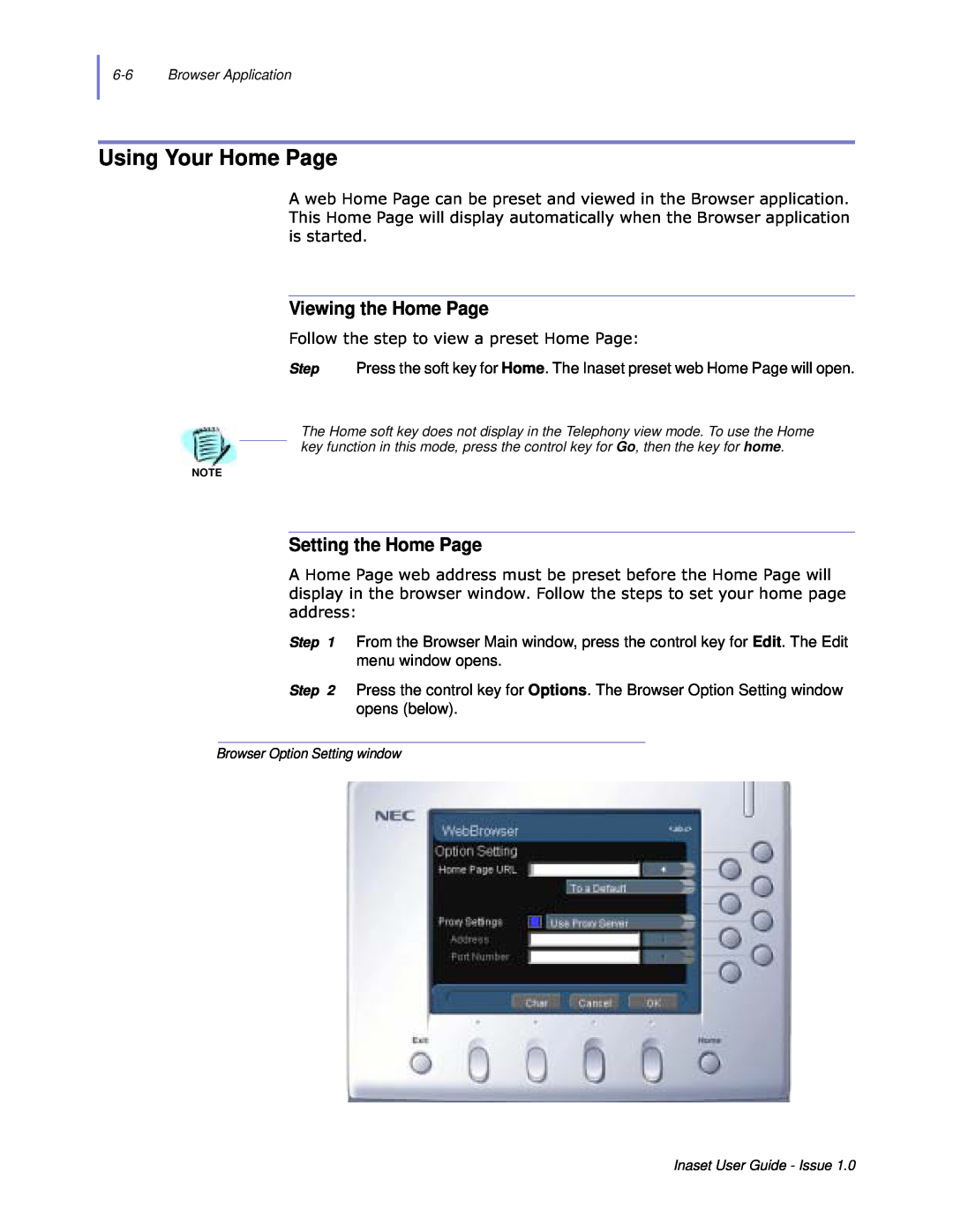 NEC NEAX 2000 IPS manual Using Your Home Page, Viewing the Home Page, Setting the Home Page 
