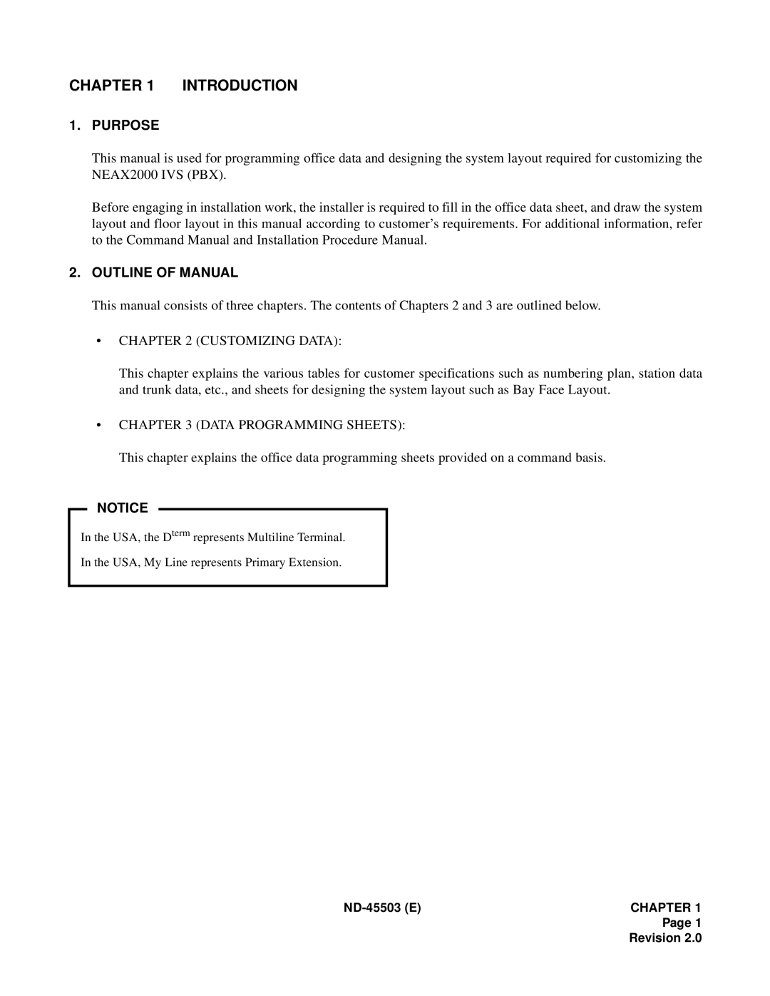 NEC NEAX 2000 IVS manual Purpose, Outline of Manual, Customizing Data, Data Programming Sheets 