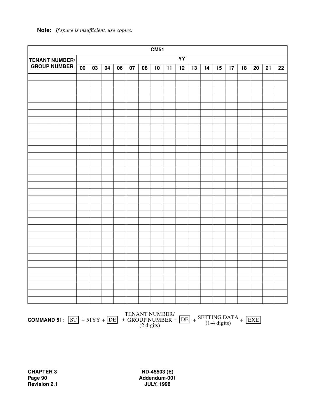 NEC NEAX 2000 IVS manual Tenant NUMBER/ ST + 51YY + DE + Group Number +, Setting Data EXE 