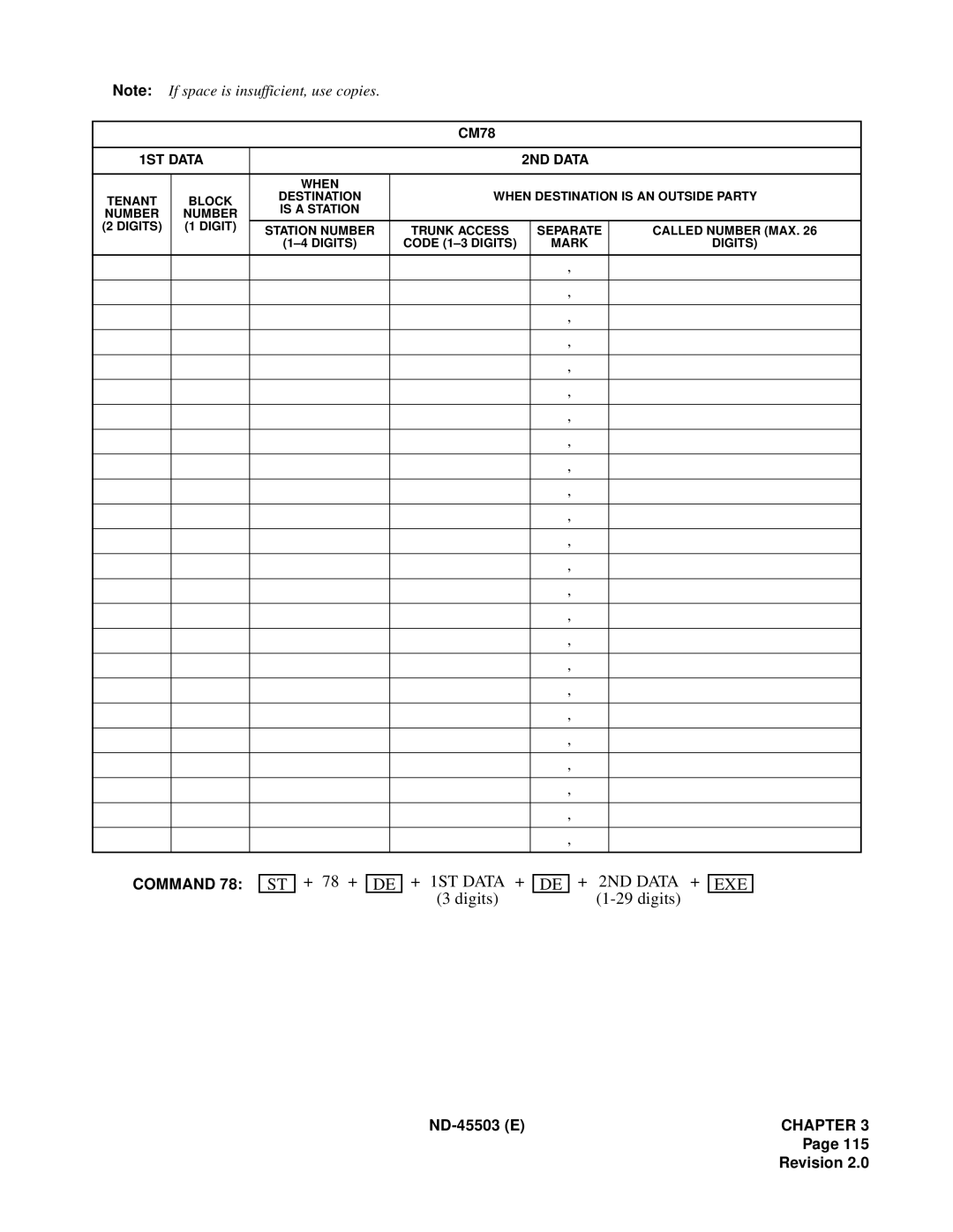 NEC NEAX 2000 IVS manual + 78 + + 1ST Data + Digits + 2ND Data + 