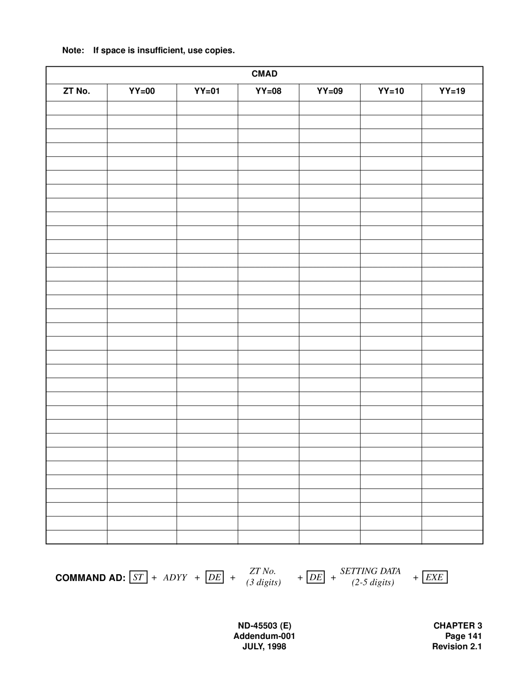 NEC NEAX 2000 IVS manual Command AD, Setting Data EXE 