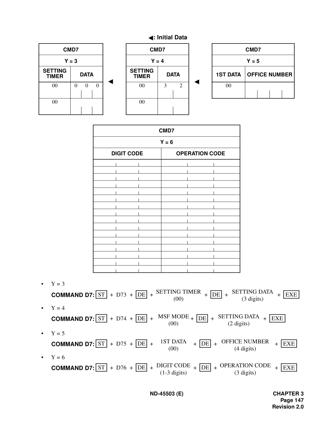 NEC NEAX 2000 IVS manual Command D7, + Setting Timer + + Setting Data + EXE, + MSF Mode + + Setting Data + EXE 