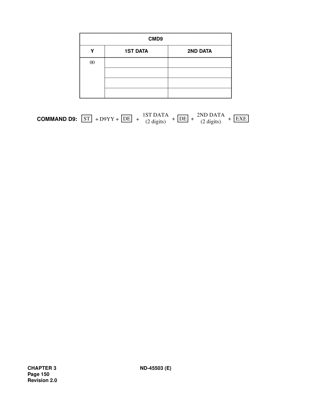 NEC NEAX 2000 IVS manual Command D9, 1ST Data 2ND Data EXE 