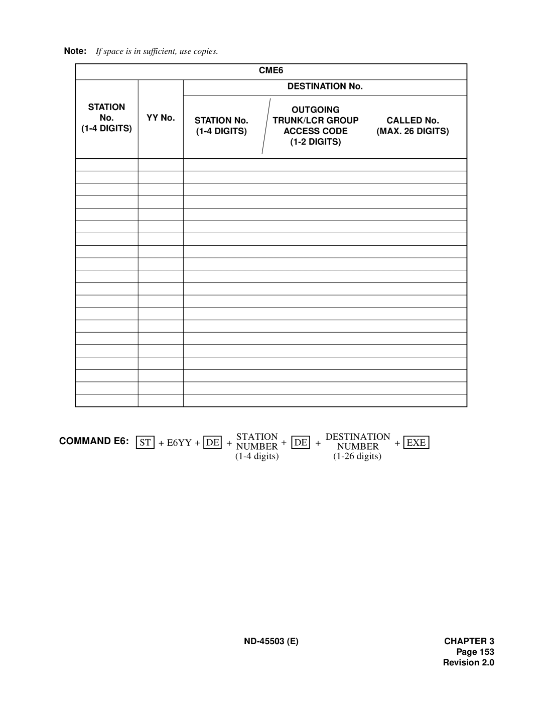 NEC NEAX 2000 IVS manual Command E6, Destination EXE Number 