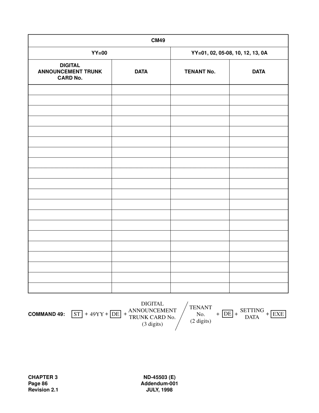 NEC NEAX 2000 IVS manual Digital Tenant Announcement Setting 