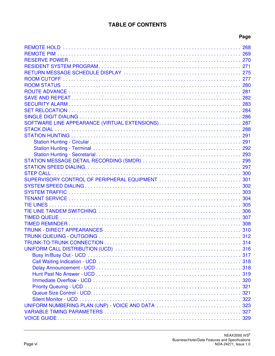 NEC NEAX 2000 specifications Table of Contents 